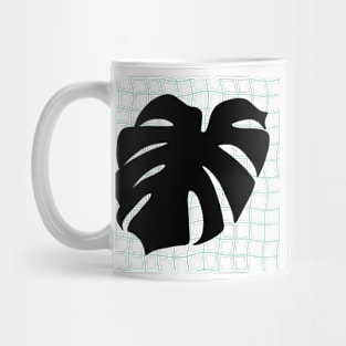 Monstera Deliciosa Leaf on Grid - Black on pastel teal green Mug